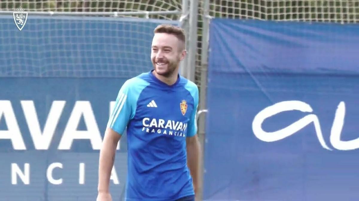 Marc Aguado, durante un entrenamiento del Real Zaragoza.