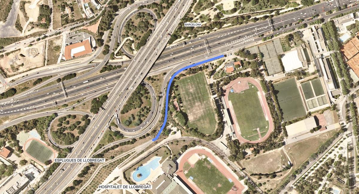 Recorrido del carril bici que unirá Esplugues y Barcelona por la avenida Diagonal