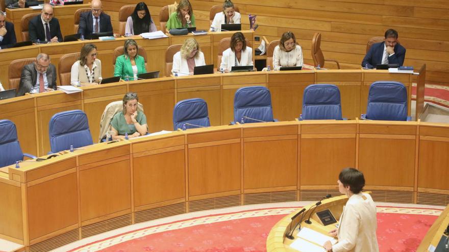 Ana Pontón, en el estrado, y Ethel Vázquez, sentada, ayer en Parlamento gallego. |   // XOÁN ÁLVAREZ