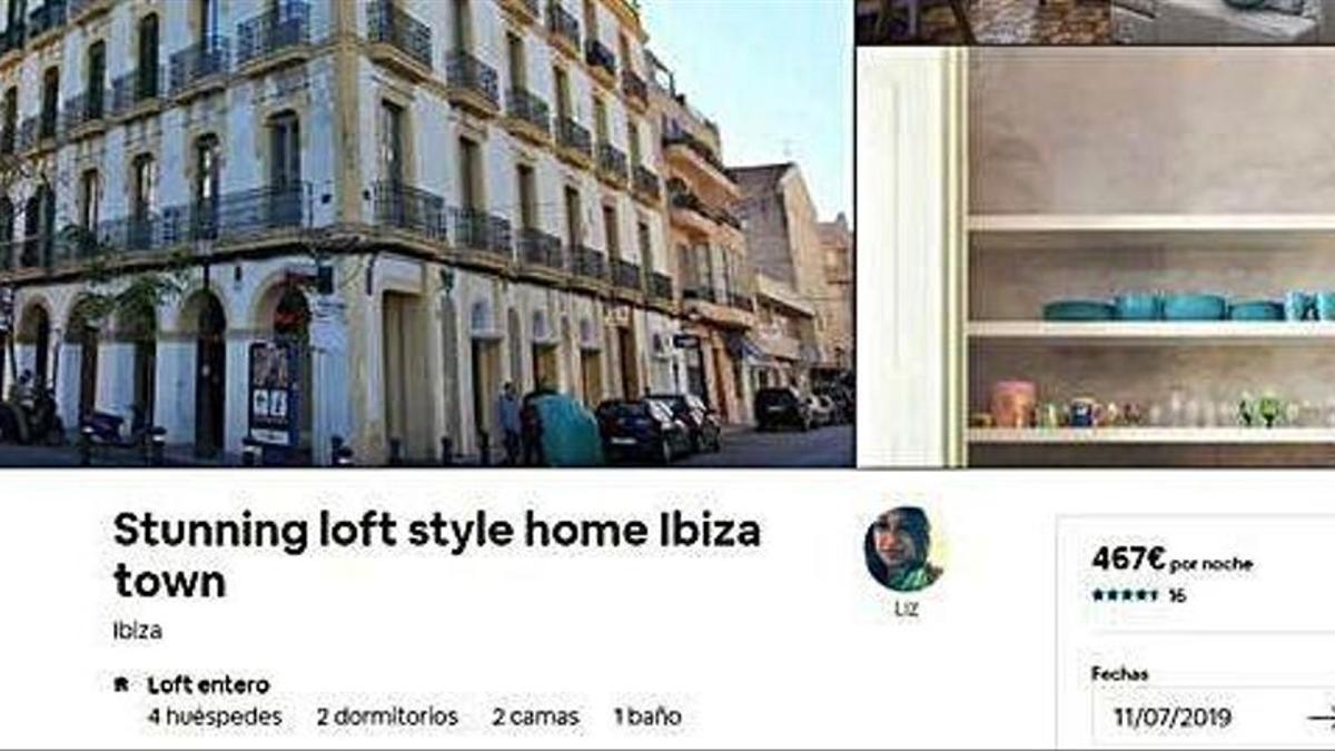Ejemplo de un anuncio actual de piso turístico de Airbnb en el centro de Ibiza. AIRBNB