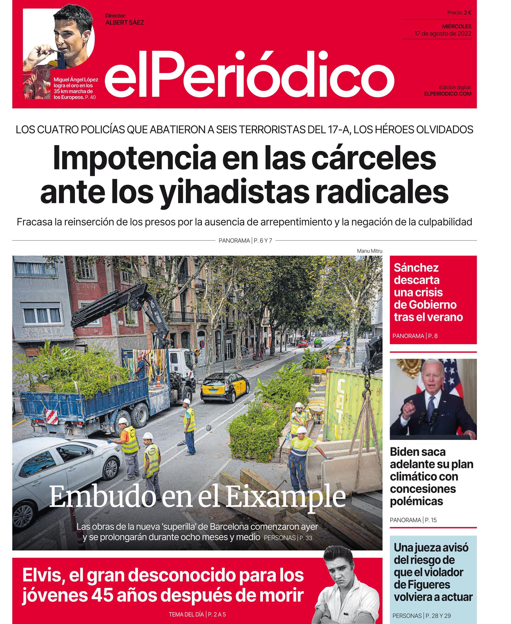 La portada de EL PERIÓDICO del 17 de agosto de 2022