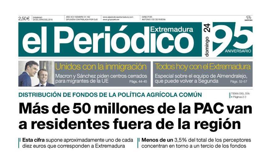 Esta es la portada de EL PERIÓDICO EXTREMADURA correspondiente al día 24 de junio del 2018