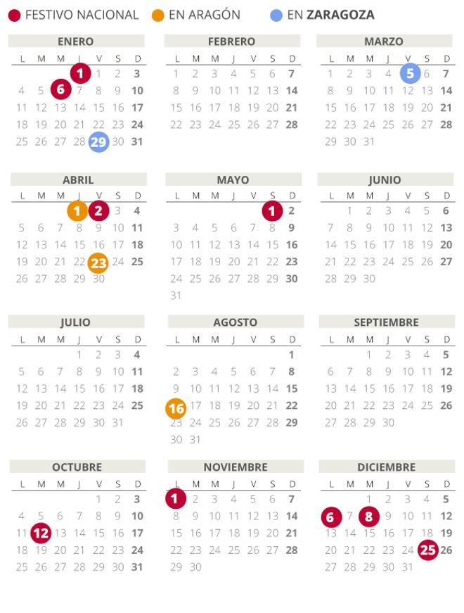 Calendario laboral de Zaragoza del 2021.