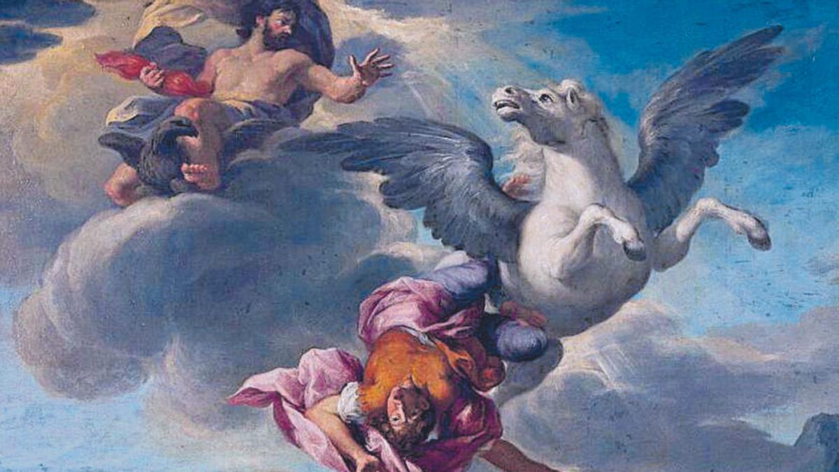 Belerofonte cae de Pegaso, en una pintura anónima del s. XVII.