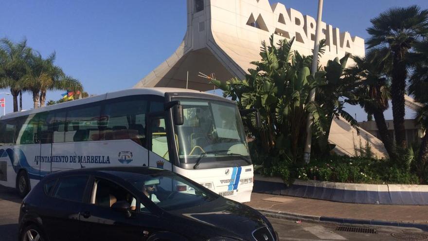 Autobuses municipales estacionados en las proximidades de la Delegación de Transporte