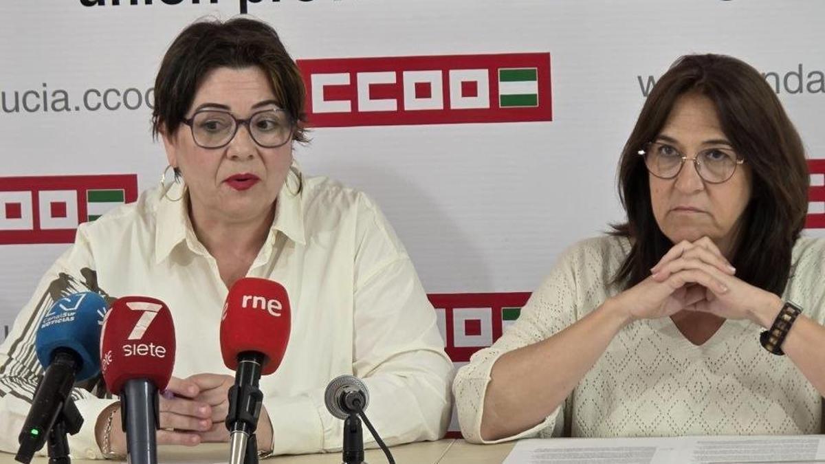 Inmaculada Allende y Trinidad Salcedo durante la presentación del informe sobre la situación de la dependencia en 2025 en la sede de CCOO