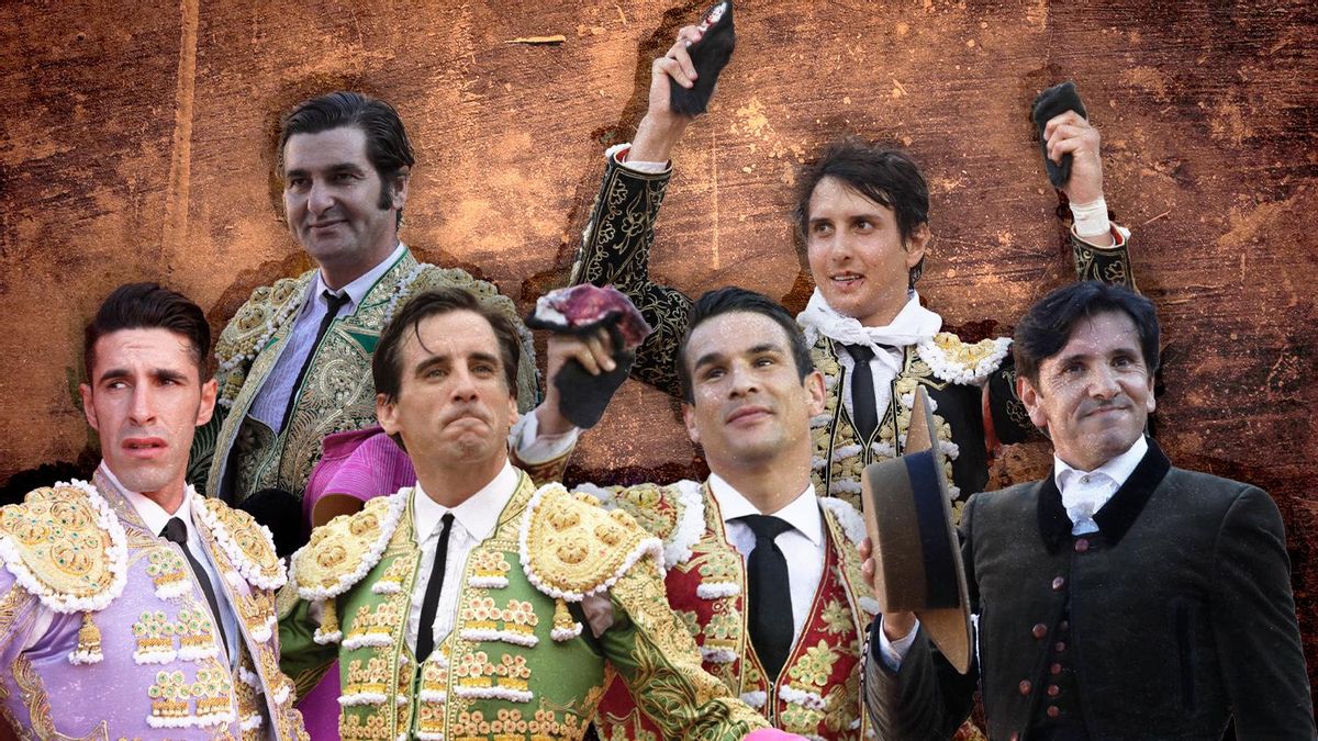 De arriba a abajo y de izquierda a derecha: Morante de la Puebla, Roca Rey, Talavante, Juan Ortega, Jose María Manzanares y Diego Ventura