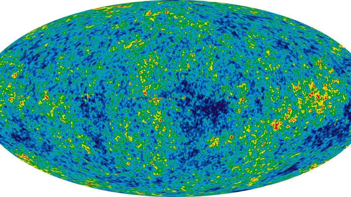 Mapa de la radiación cósmica de fondo cuando el universo tenía menos de 400.000 años. Los colores indican pequeñas variaciones de temperatura.