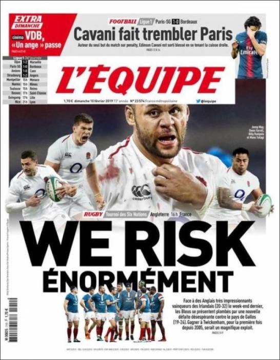 Portada L'ÉQUIPE domingo 10 de febrero 2019