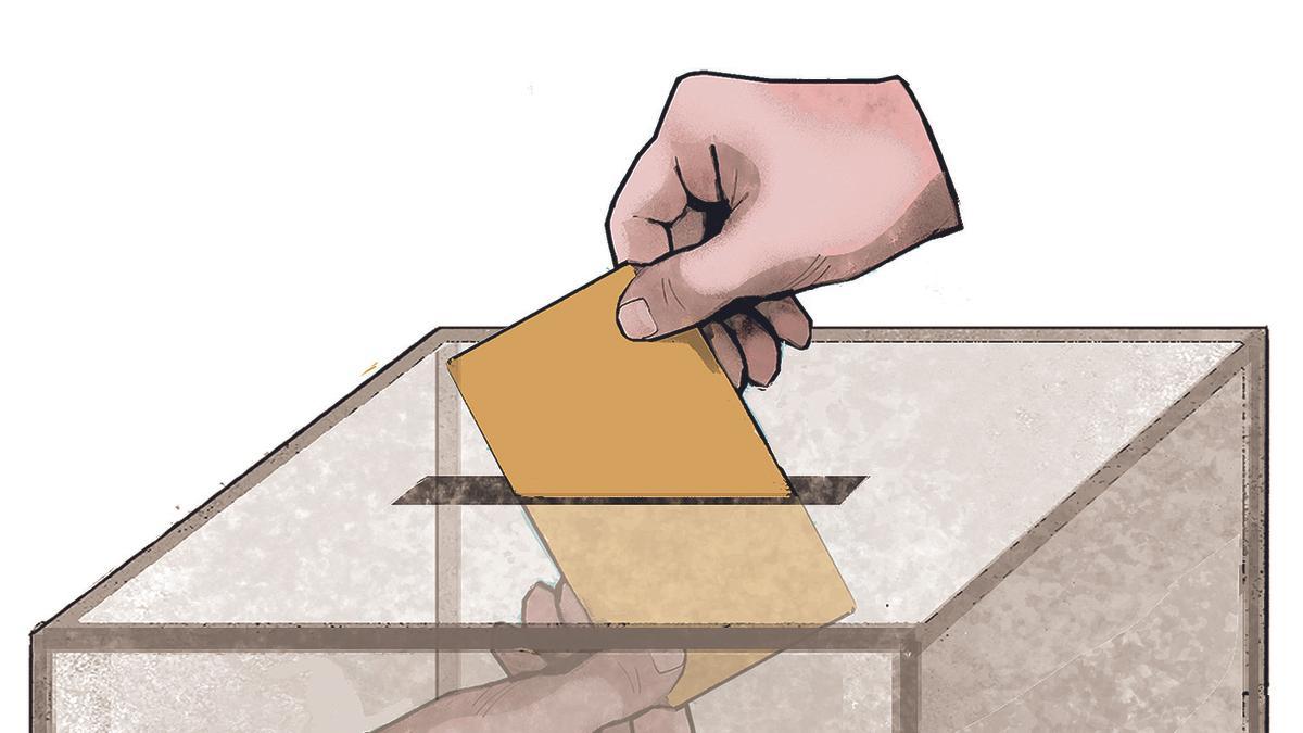 Ilustración de un voto emitido en una urna electoral