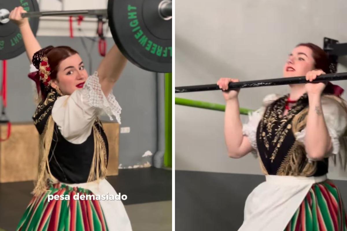 Llevar el traje de huerta no te impide hacer nada: Matilde te lo enseña en el gimnasio en el que trabaja.