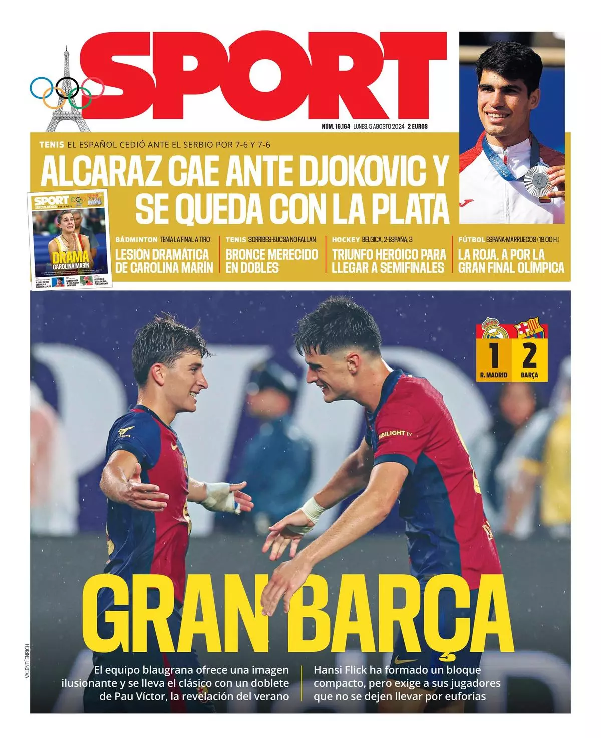 La portada de SPORT de hoy lunes, 5 de agosto de 2024