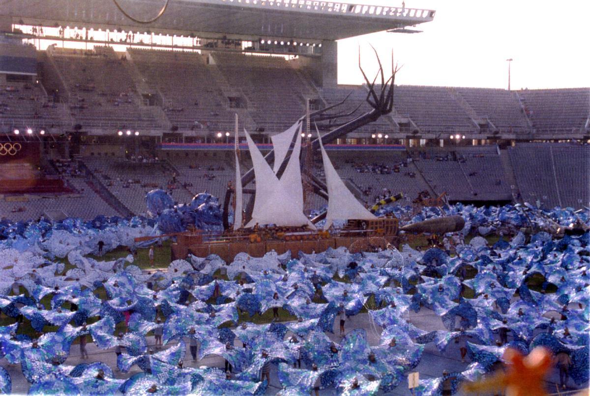 Ensayo de la ceremonia de inauguración de los Juegos Olímpicos de Barcelona 92, en el Estadio Olímpico de Montjuïc, el 11 de julio de 1992.