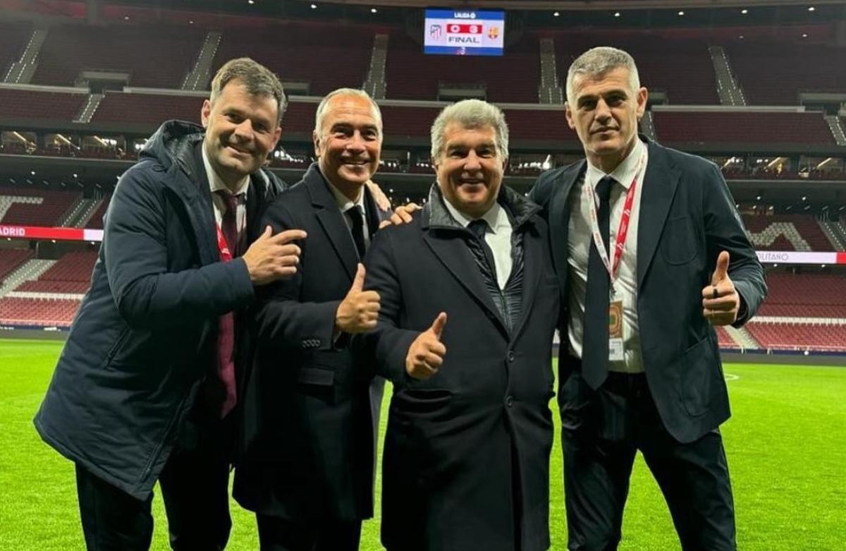 Joan Soler, Rafa Yuste, Joan Laporta y Enric Masip, anoche, eufóricos, en el Metropolitano.Ins