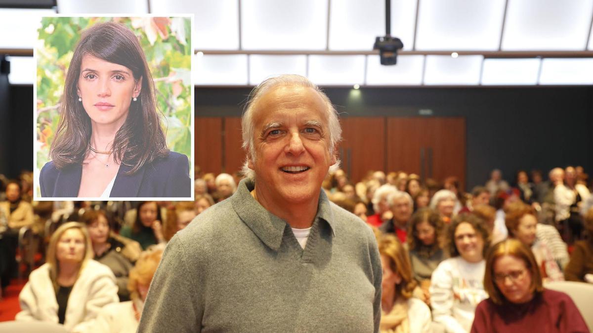 Paco Arango, el pasado mes de abril, en el Club LA NUEVA ESPAÑA; a la izquierda, su esposa, Begoña Aguilera.