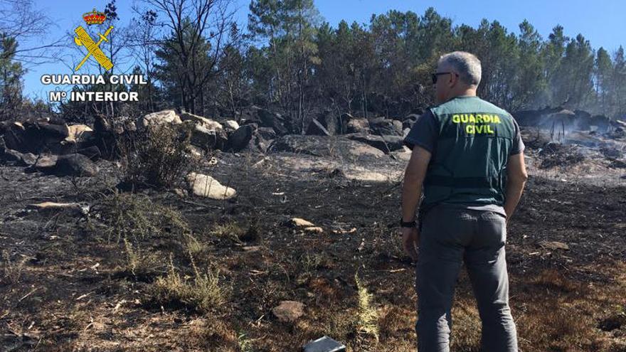 Un agente de la Guardia Civil en el lugar del incendio. // G.C.