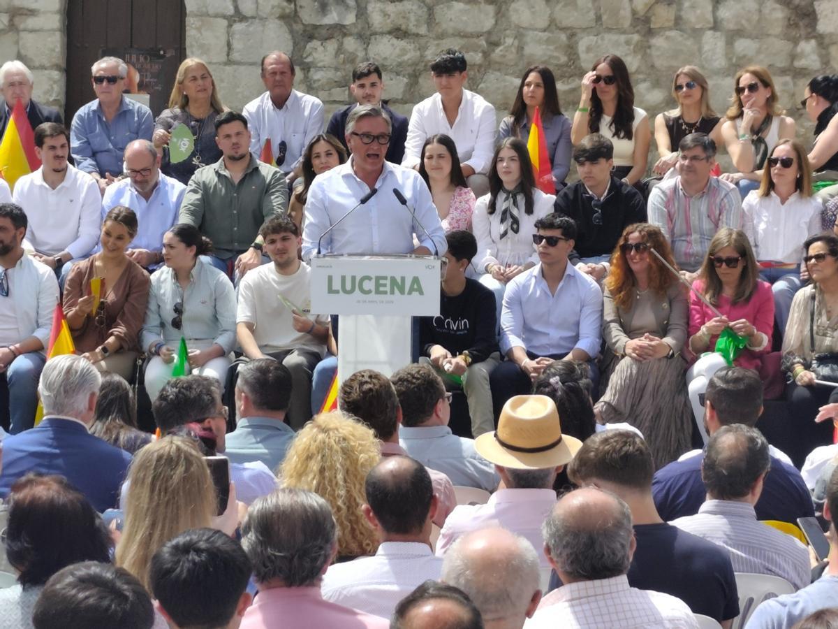 Manuel Gavira, este domingo, en el mitin de Vox en Lucena.