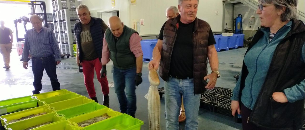 Subasta de pulpo en la lonja de O Grove, ayer. | // FDV