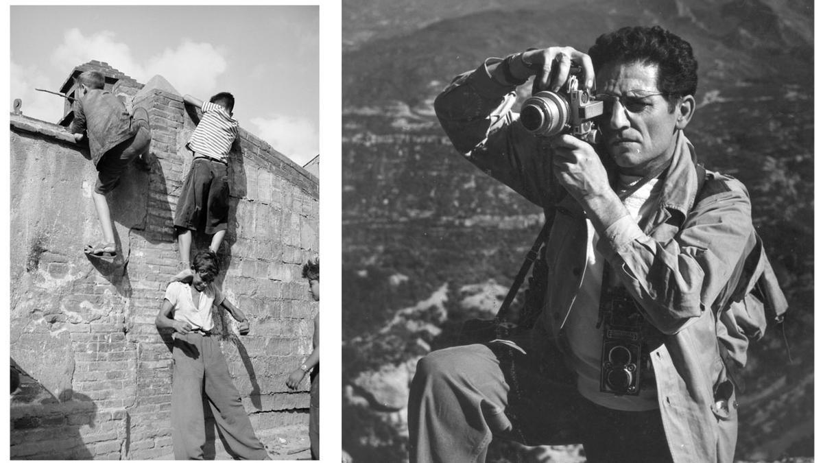 Chavales en la calle en Montjuïc, en 1955, en una foto de Jacques Léonard (a la derecha, fotografiado por Juan Amaya en 1958). 