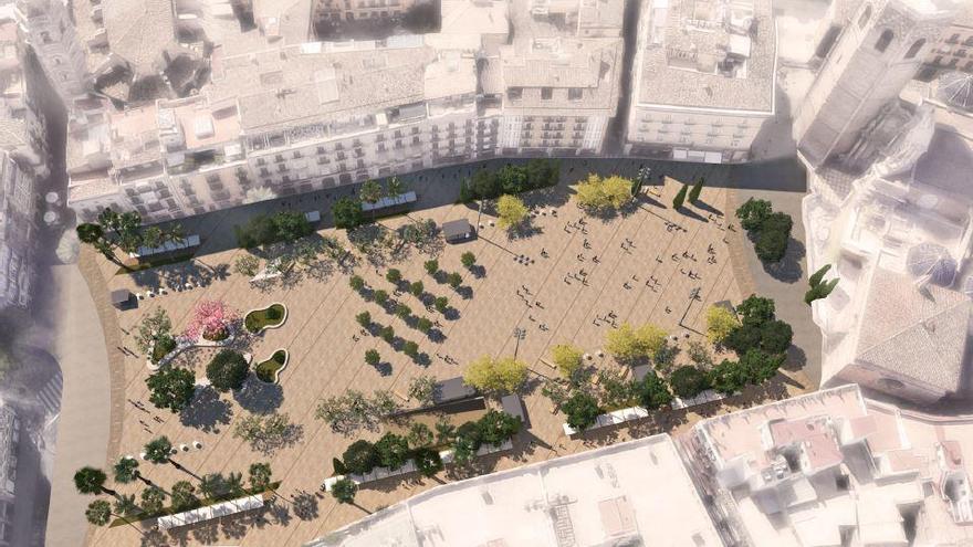 La plaza de la Reina peatonal tendrá cien árboles, toldos y pulverizadores de agua