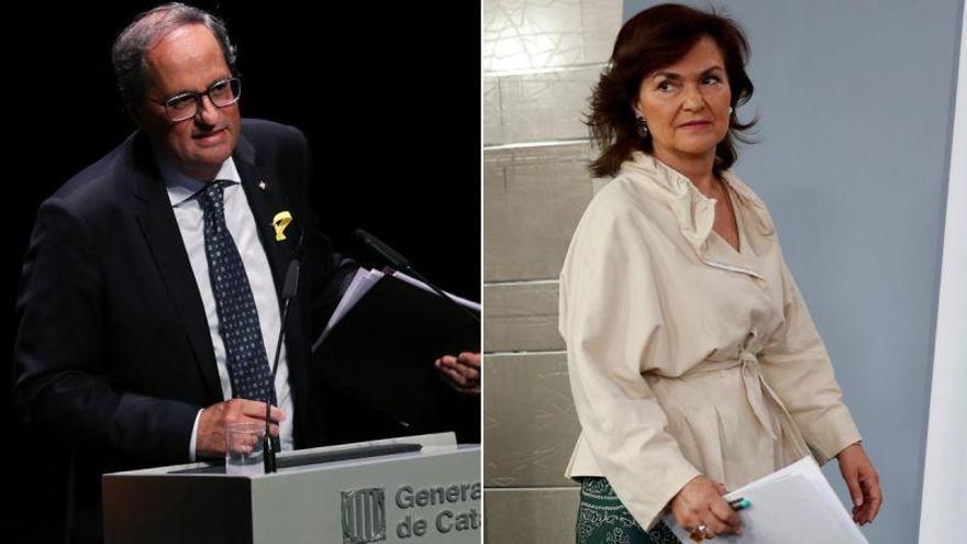 Choque entre Carmen Calvo y Torra por la amenaza de un nuevo 155