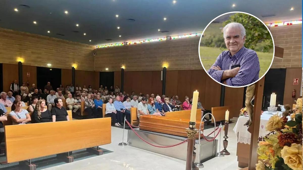 Un momento del funeral; en el círculo, el fallecido.
