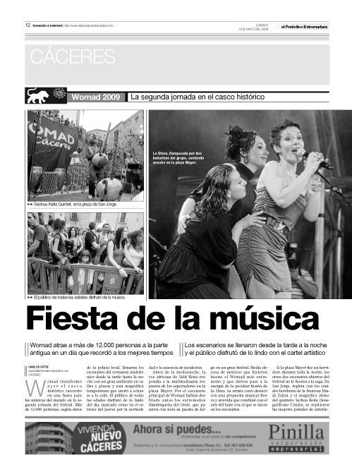 Página de El Periódico Extremadura el 9 de mayo de 2009.