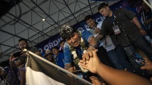 El expresidente de Bolivia Evo Morales, durante un acto de campaña este miércoles en Cochabamba.