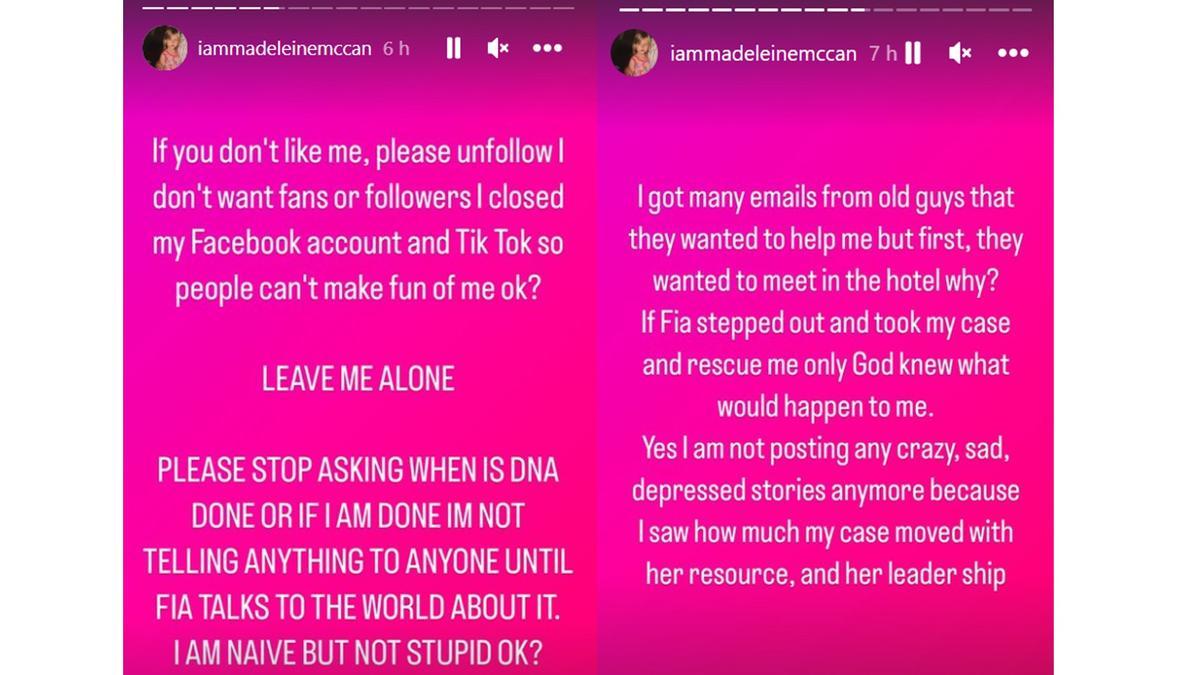 Capturas de los mensajes que ha publicado Julia Faustyna en Instagram.