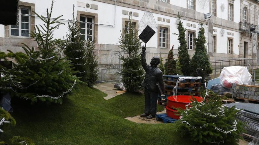 La colocación de los adornos de la Navidad en Vigo avanza a buen ritmo