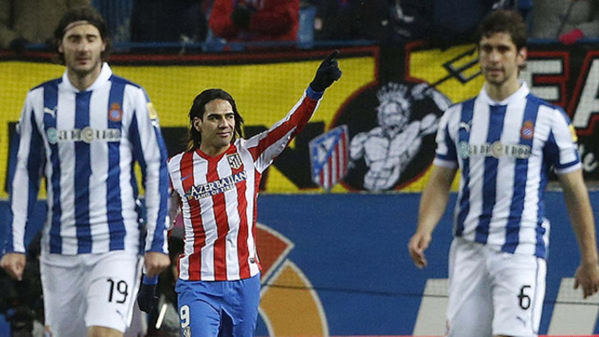 Falcao celebra su gol ante el Espanyol