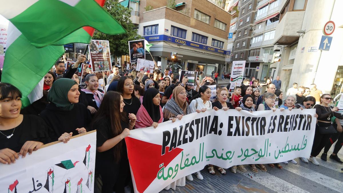 Un momento de la movilización por Palestina este sábado día 21 en Murcia.