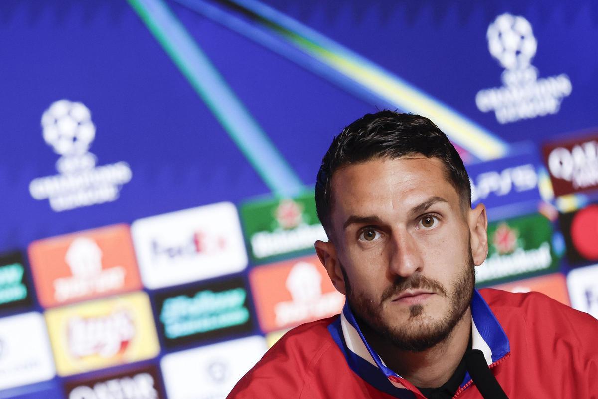 'Koke' durante la rueda de prensa previa al juego de vuelta entre el Atlético de Madrid y el Barcelona en los cuartos de final de la Champions League