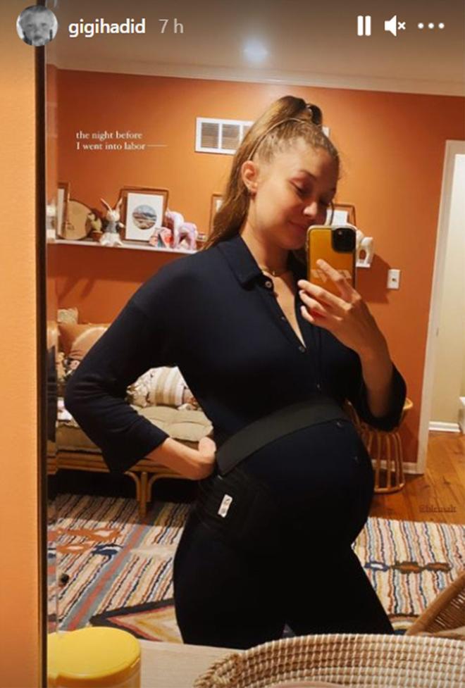 Gigi Hadid embarazada haciendose un selfie horas antes de dar a luz