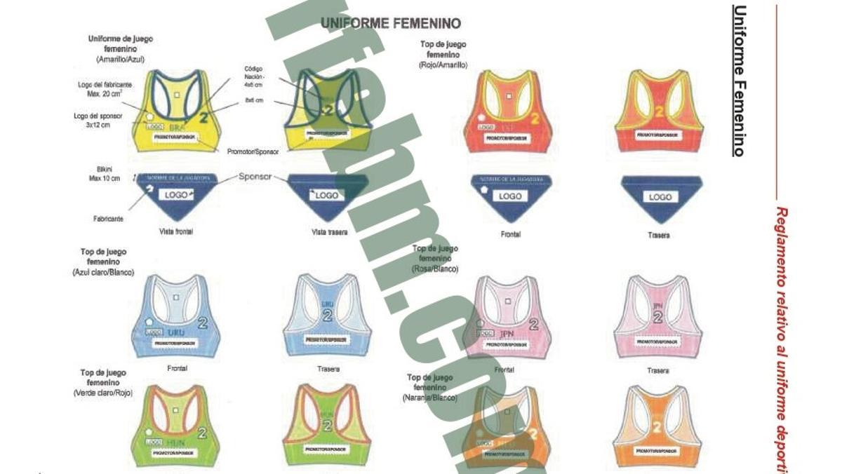 Las normas para el uniforme femenino de balonmano playa.