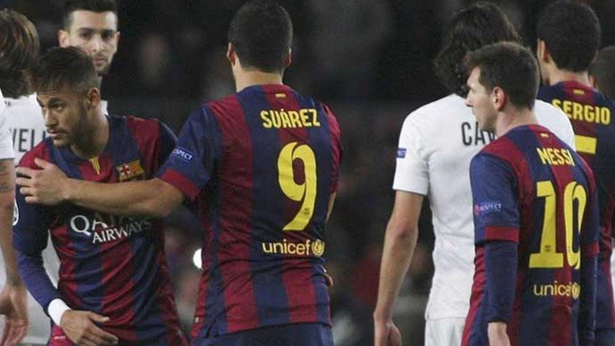 Messi, Luis Suárez y Neymar celebran uno de sus goles en el Barça-PSG (3-1)
