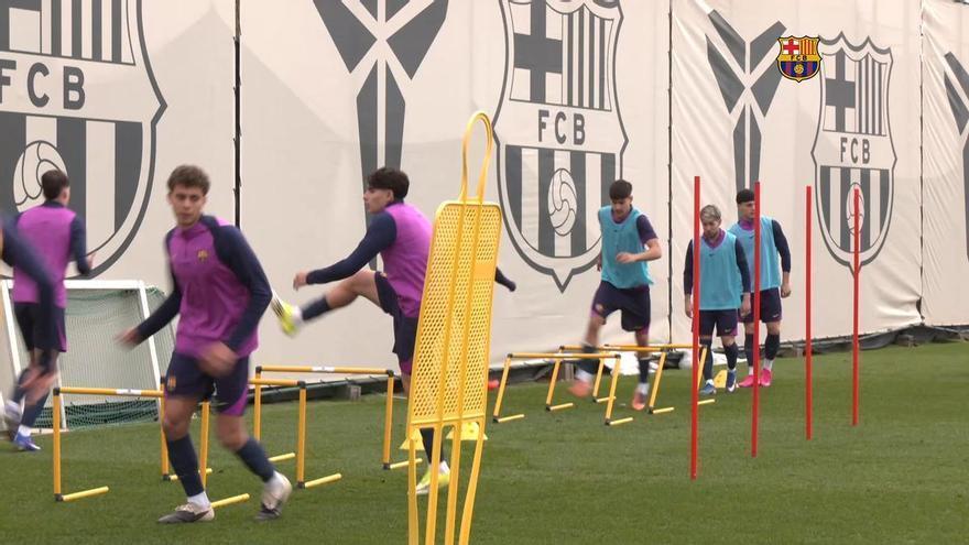 El primer entreno de Hamza Abdelkarim y Juwensley Onstein con el Barça Atlètic