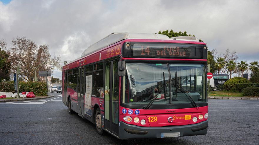Archivo - Autobús de Tussam circulando por el centro de la ciudad