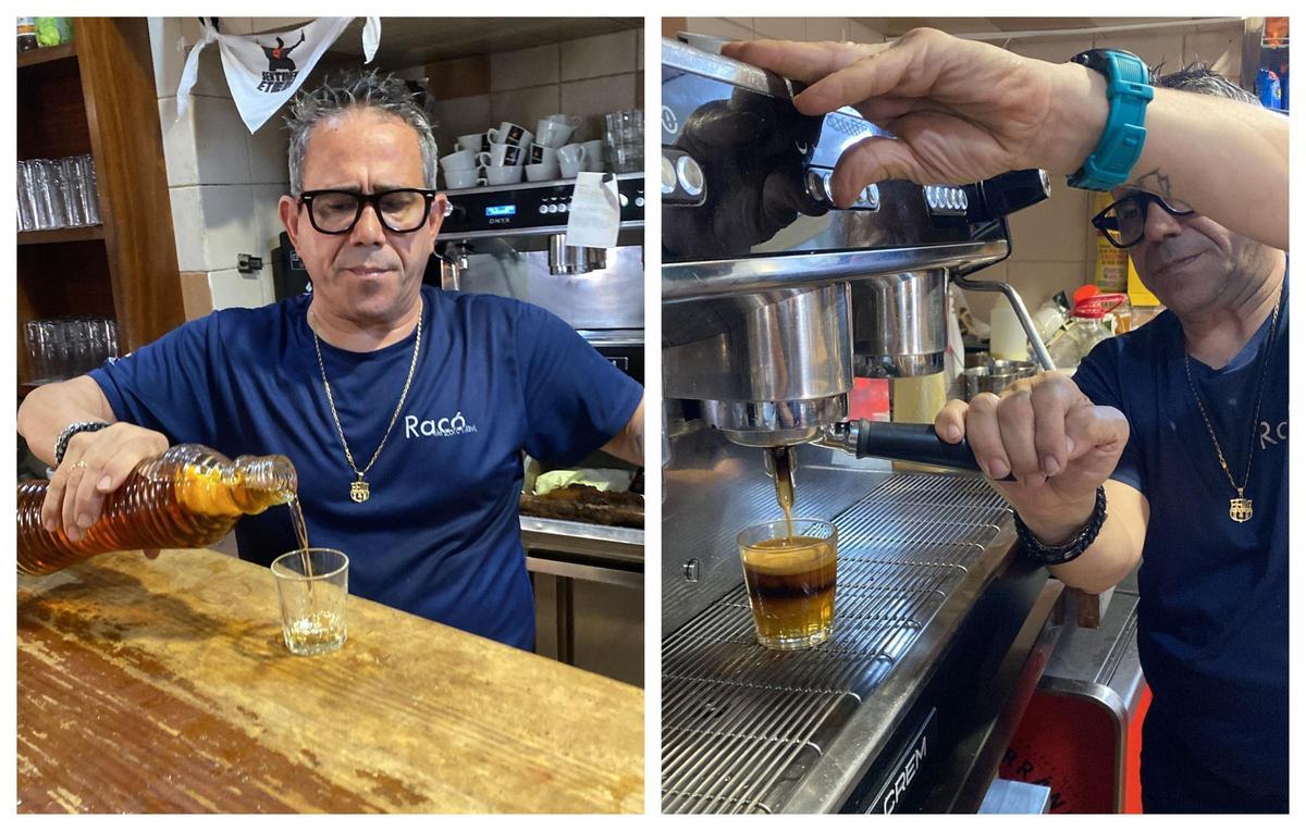 Javier Navarro, preparando la bebida estrella del bar que regenta junto a su esposa Loli.
