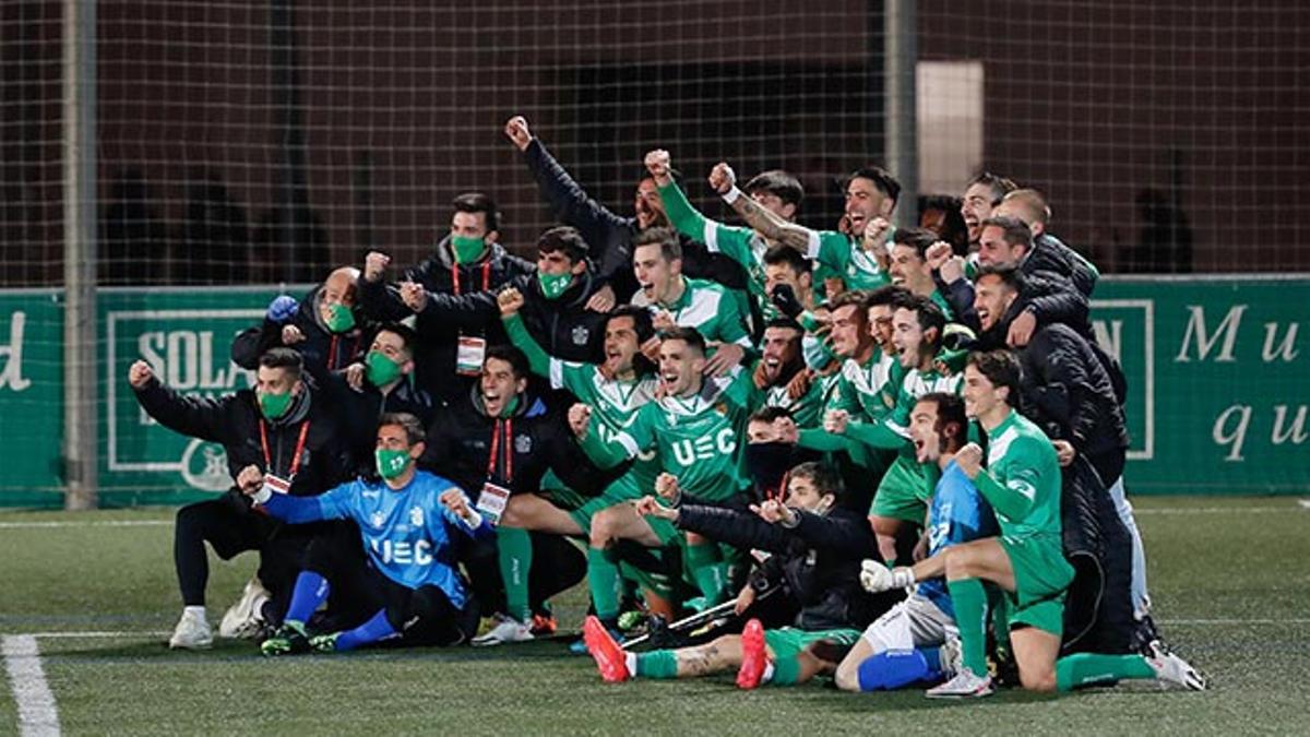 Celebración del Cornellà después de eliminar al Atlético de Madrid