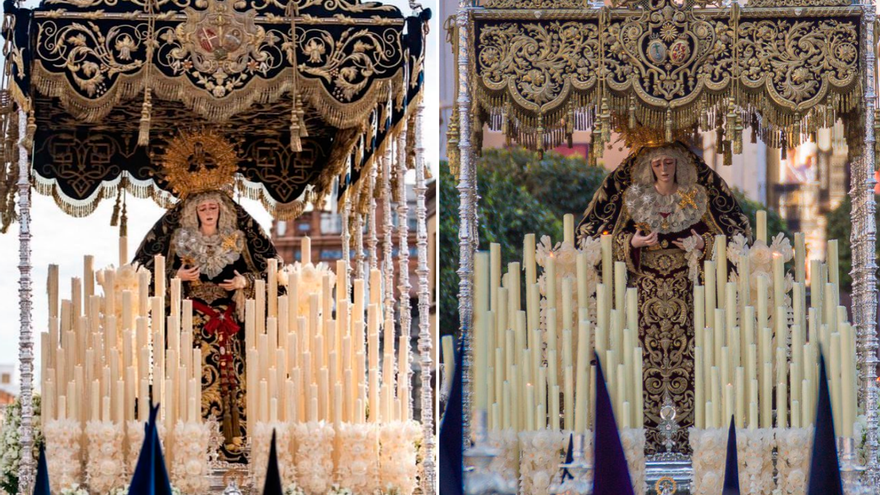 A la izquierda, la Estrella con el palio que bordó Rodríguez Ojeda; a la derecha, con el que diseñó Garduño.