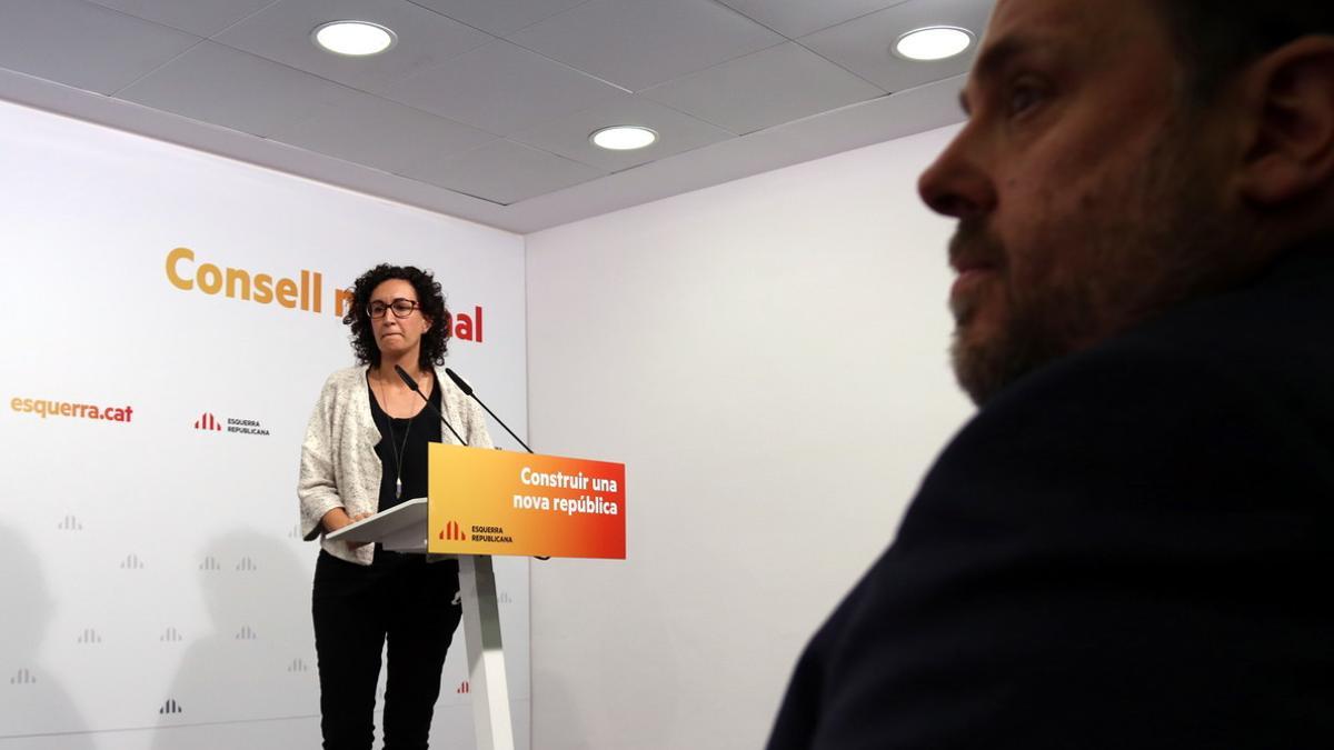 Marta Rovira y Oriol Junqueras, en el Consell Nacional de ERC.