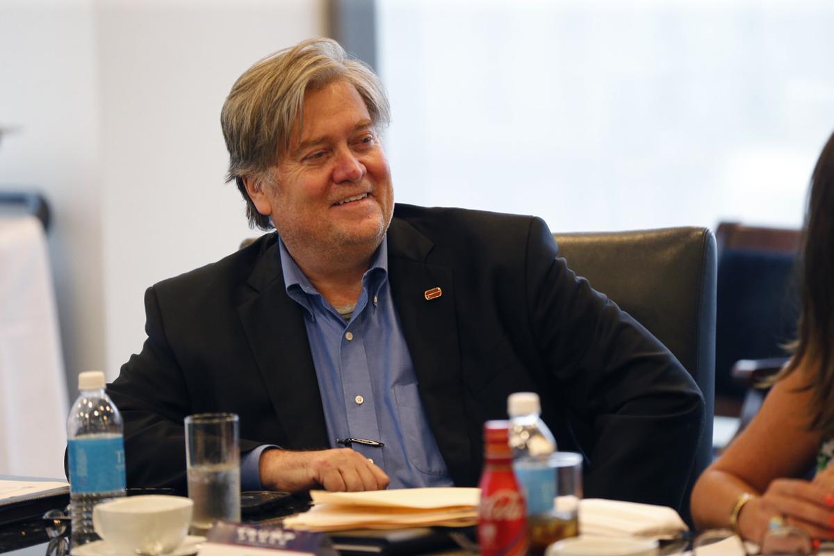 Stephen Bannon, Republican presidential candidate Donald Trump’s campaign chairman, attends Trump’s Hispanic advisory roundtable meeting in New York, Saturday, Aug. 20, 2016. (AP Photo/Gerald Herbert)