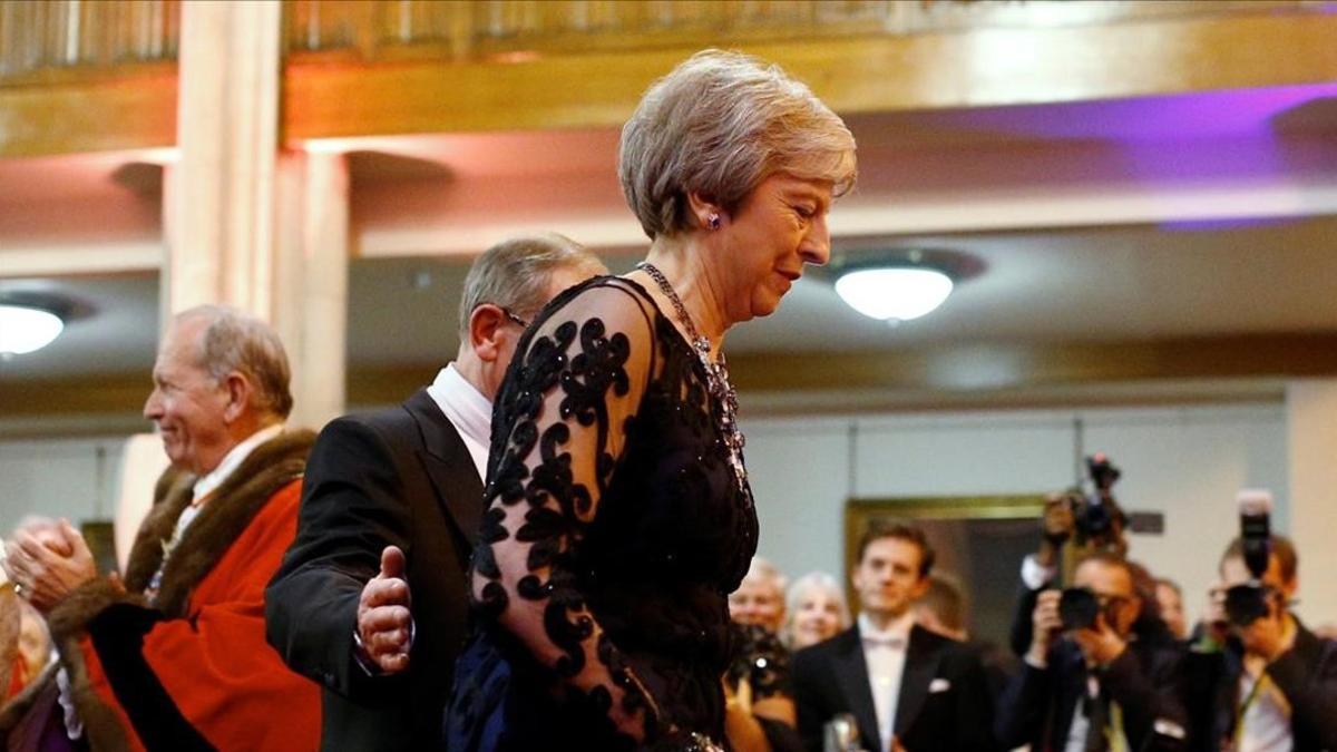 Theresa May en un banquete el lunes en Londres.
