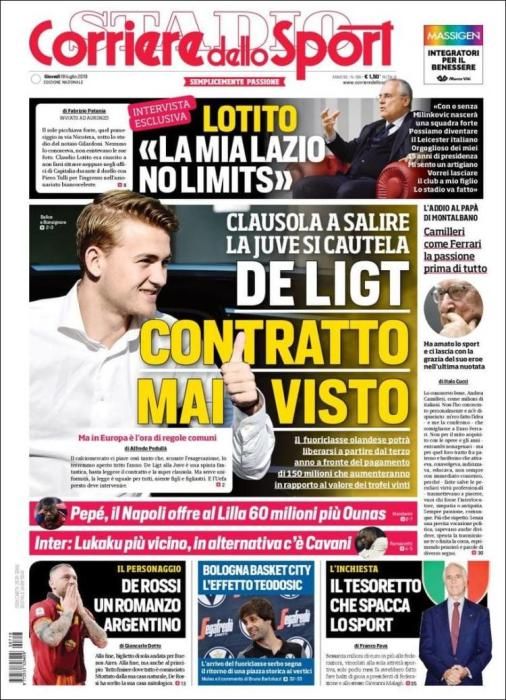 Portada CORRIERE DELLO SPORT jueves 18 julio 2019