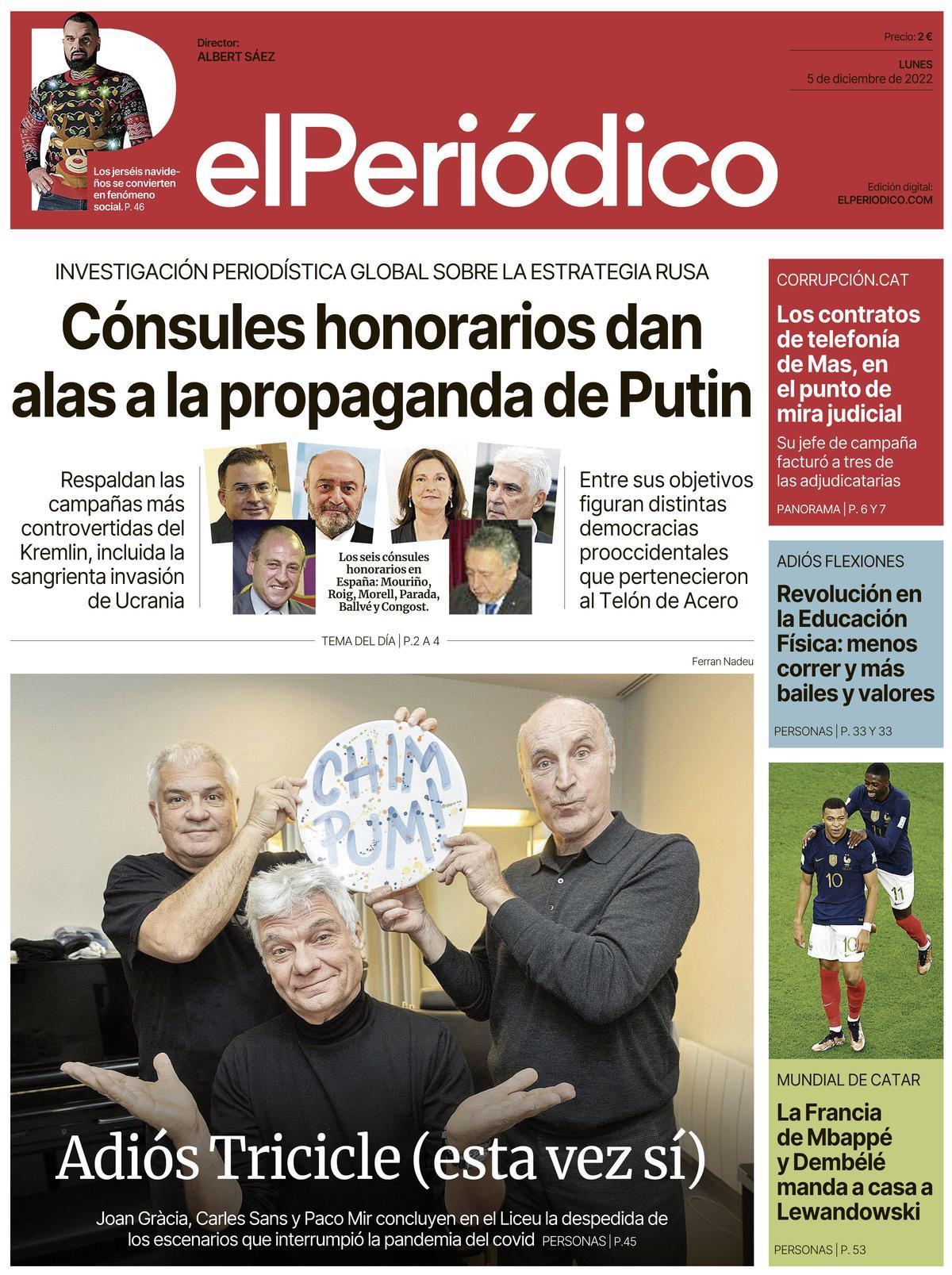 La portada d’EL PERIÓDICO del 5 de desembre del 2022 La portada d’EL PERIÓDICO del 5 de desembre del 2022
