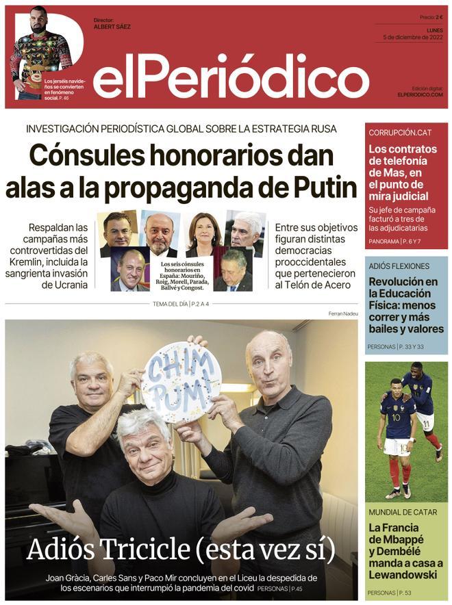 La portada d’EL PERIÓDICO del 5 de desembre del 2022