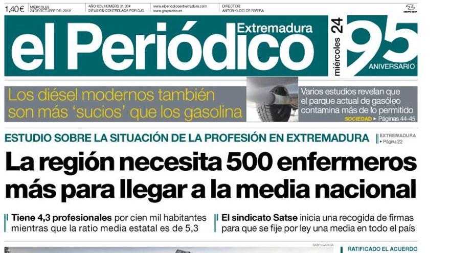 Esta es la portada de EL PERIÓDICO EXTREMADURA correspondiente al día 24 de octubre del 2018