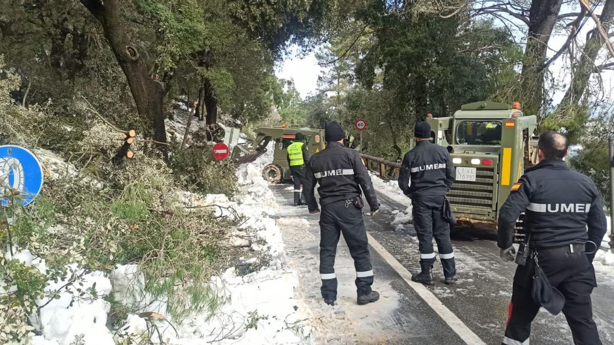 Borrasca Juliette en Mallorca: La UME se suma a los trabajos para reabrir 10 carreteras cortadas en Mallorca