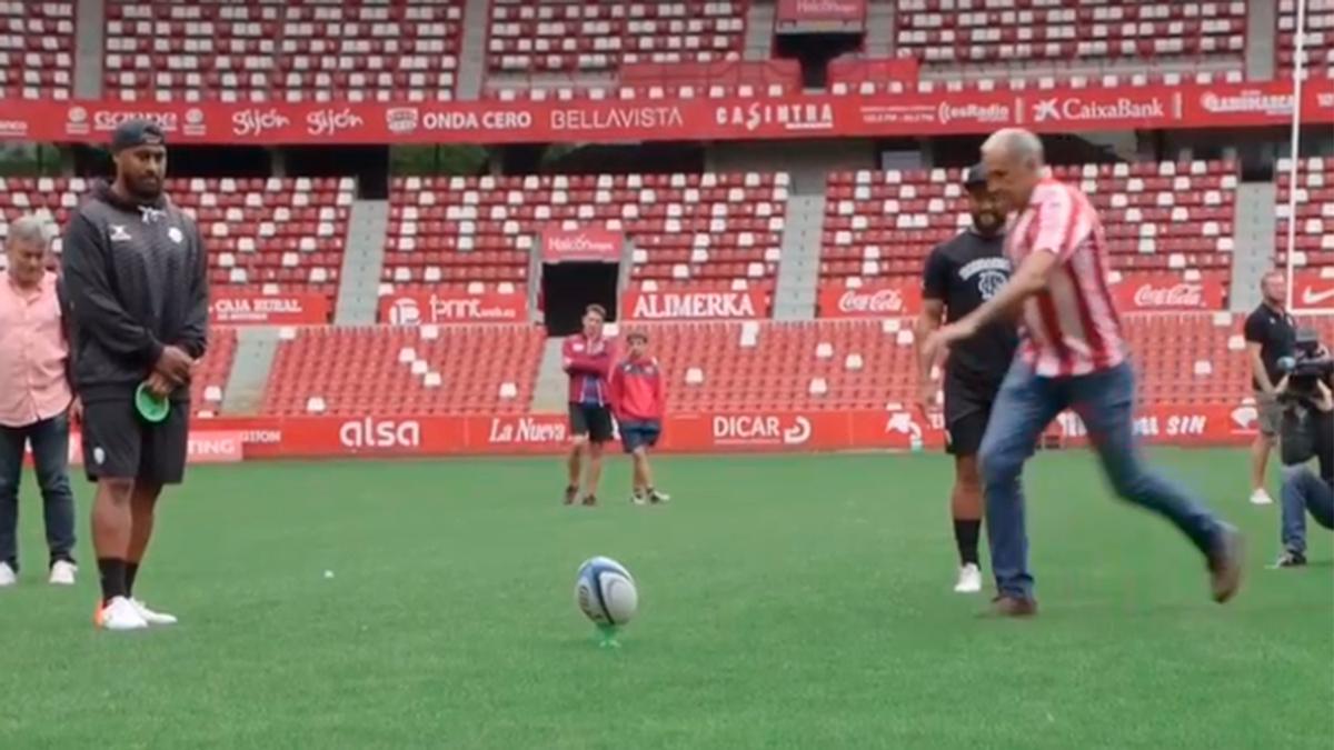 ELl Molinón se prepara para su primer partido de rugby